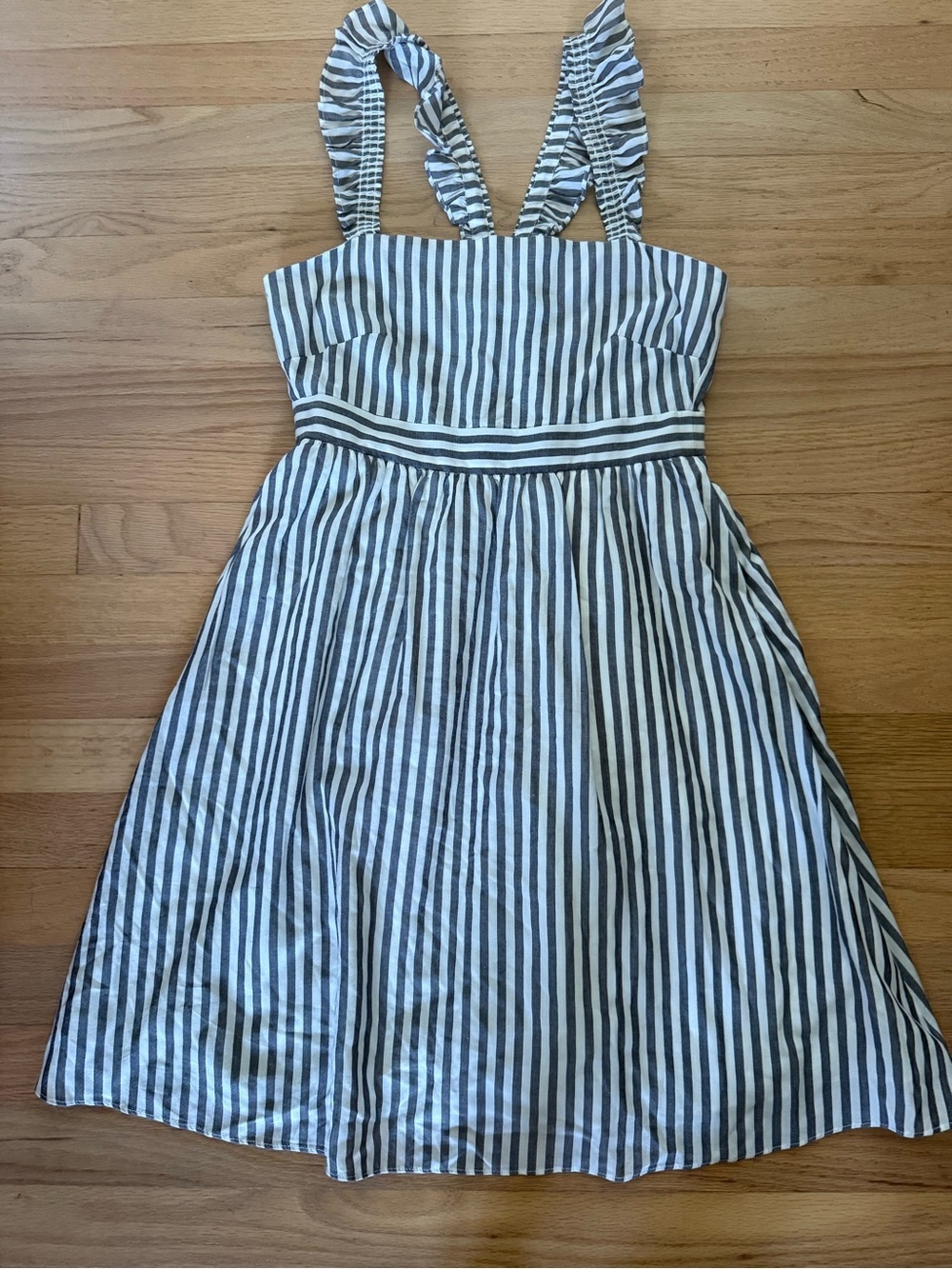Madewell 00 Grey & White Striped Empire Dress with Ruffle Straps